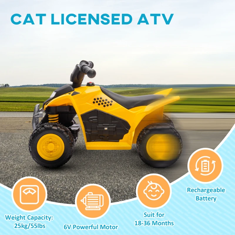 AIYAPLAY ATV pentru Copii, Vehicul cu Patru Roți pentru Copii, ATV cu Claxon și Faruri cu LED, 65.5x38.5x43.5 cm, Galben