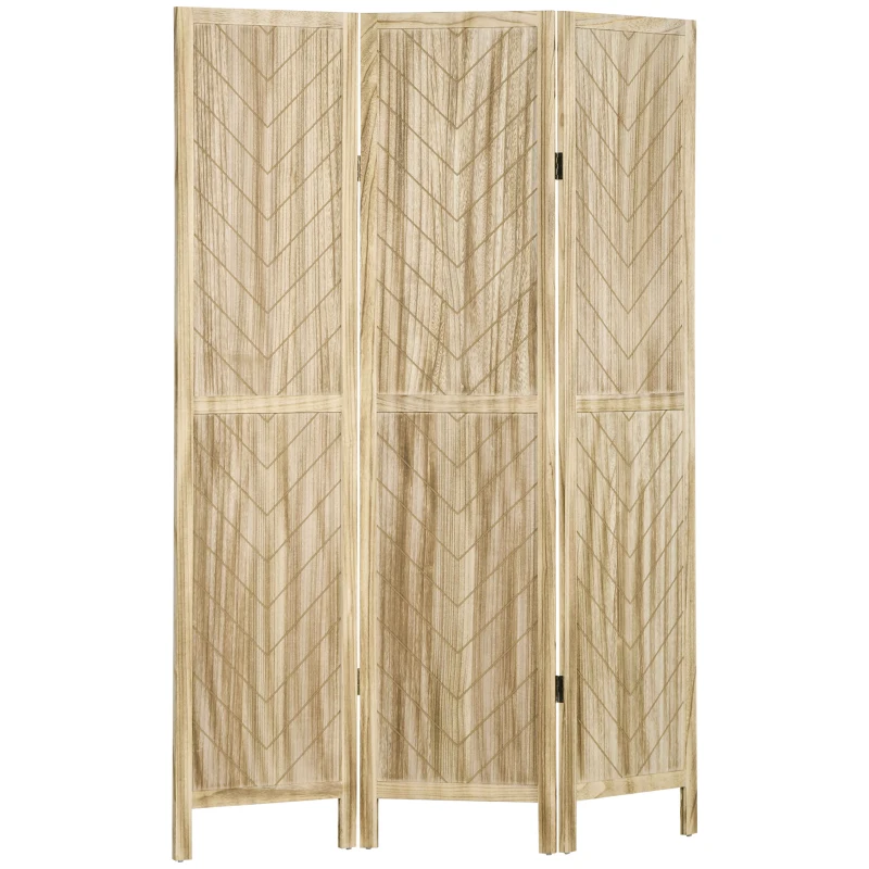 HOMCOM Separator de Cameră cu 3 Panouri, Ecran de Confidențialitate Pliabil Portabil pentru Interior din Lemn Masiv, Despărțitor de Perete, 120x170x1.6 cm, Natural