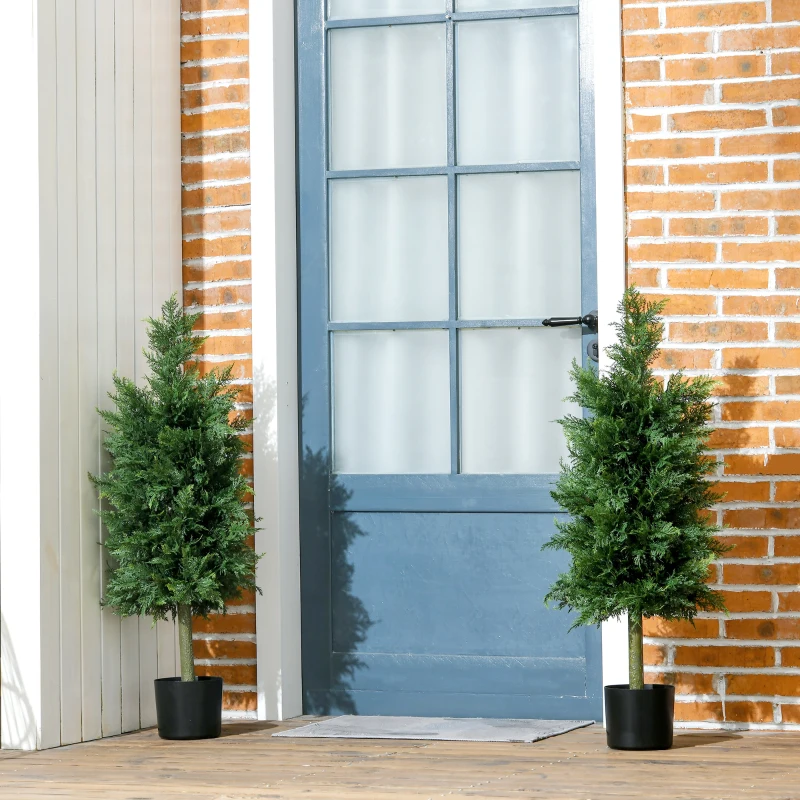HOMCOM Arbori Topiari de Cedru Artificial, Set de 2 Plante Artificiale în Ghivece, Plante Decorative, 38x12.5x90 cm, Verde