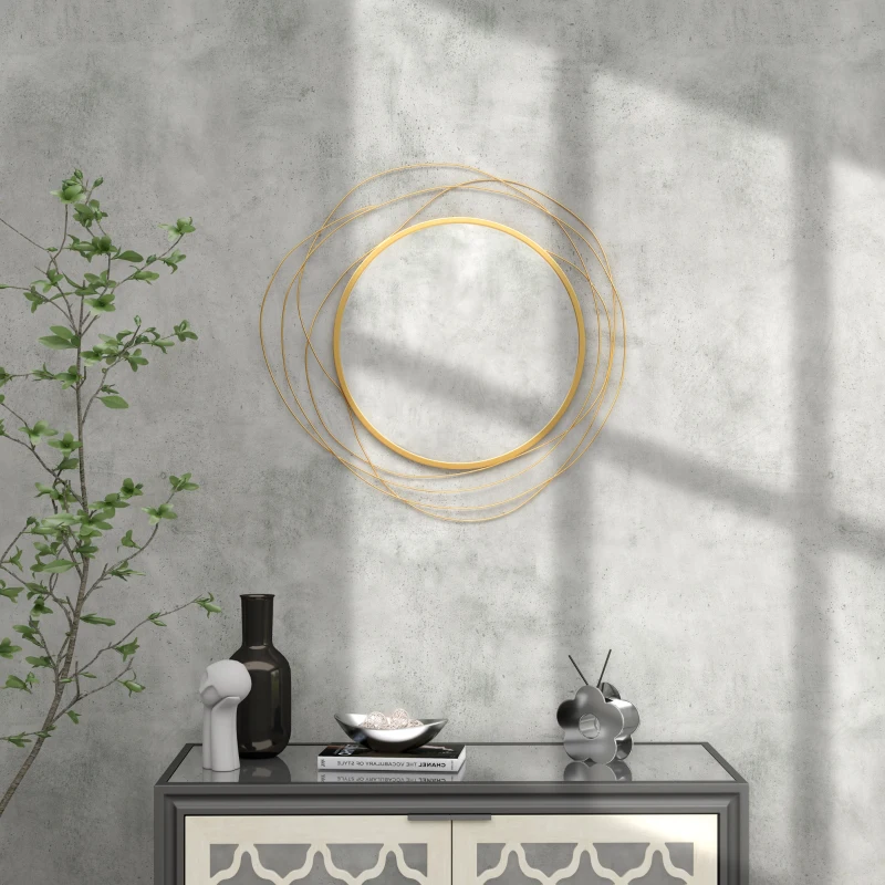HOMCOM Modern 65cm Round Wall Mirror Decoration Metal Wall Art for Bedroom Gold Tone