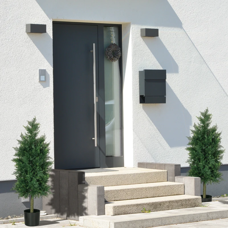 HOMCOM Arbori Topiari de Cedru Artificial, Set de 2 Plante Artificiale în Ghivece, Plante Decorative, 38x12.5x90 cm, Verde