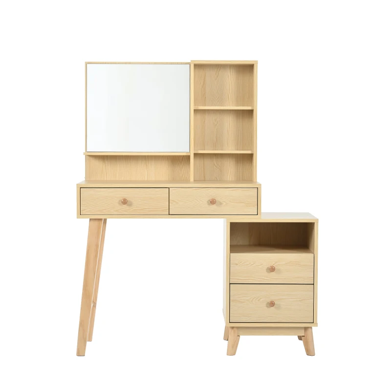 Coiffeuse avec Miroir LED, 4 Compartiments Ouverts et 4 Grands Tiroirs, 105x40x130,5 cm, Naturel