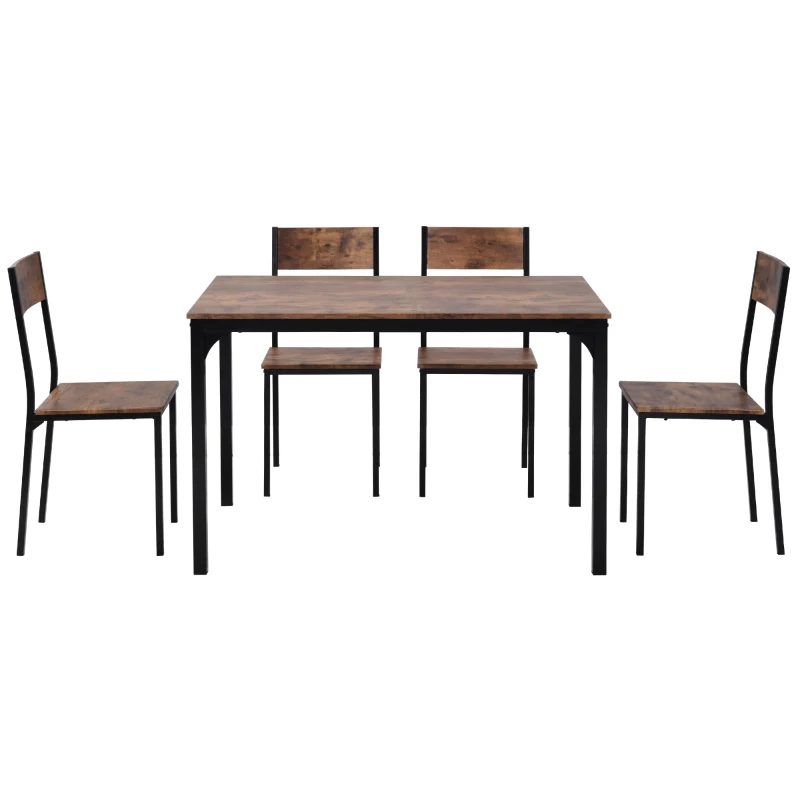 Ensemble de 4 Chaises et 1 Table à Manger design industriel pour Salle à Manger et Salon, Design Gain de Place, Marron