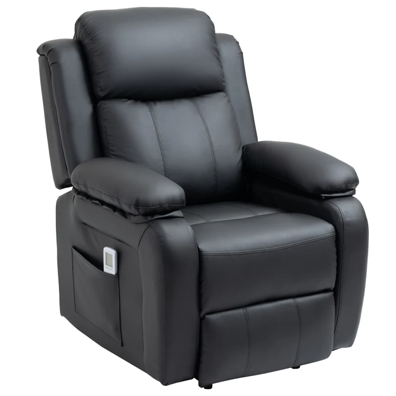 HOMCOM Riser and Recliner Chair with Vibration Massage, PU Leather Power Lift Chair for Elderly, Black