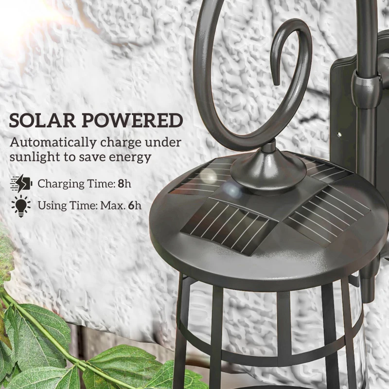 Outsunny Lumină Solară de Perete, Felinar LED Decorativ Impermeabil în Aer Liber pentru Garajul Verandei Ușii, 16.5x25.5x41 cm, Negru