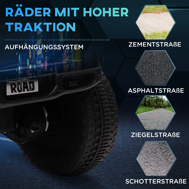 HOMCOM Elektrische kinderauto, terreinwagen, met opbergruimte, 3 km/u, muziekaansluiting, koplampen, claxon, zwart.