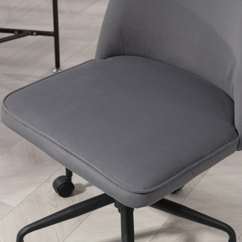 HOMCOM Scaun pentru Birou, Scaun din Catifea, Scaun Reglabil pe Înălțime cu Roți Pivotante și Spătar Central, 52x52x80-88 cm, Gri