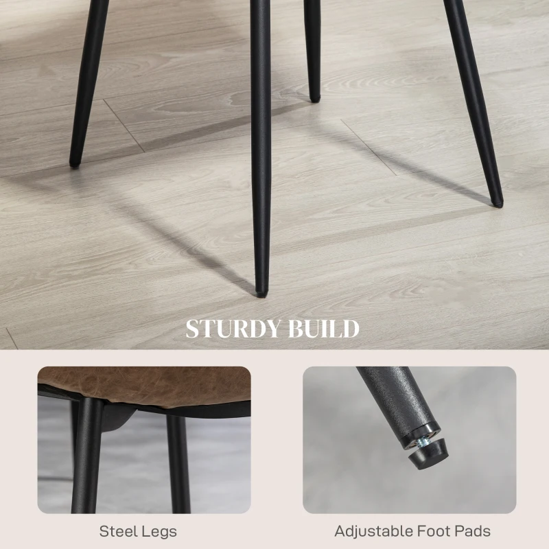 HOMCOM Set de 4 Scaune de Sufragerie Stil Vintage, Scaune de Bucătărie din Piele Artificială și Picioare din Oțel, 46x61x85 cm, Maro