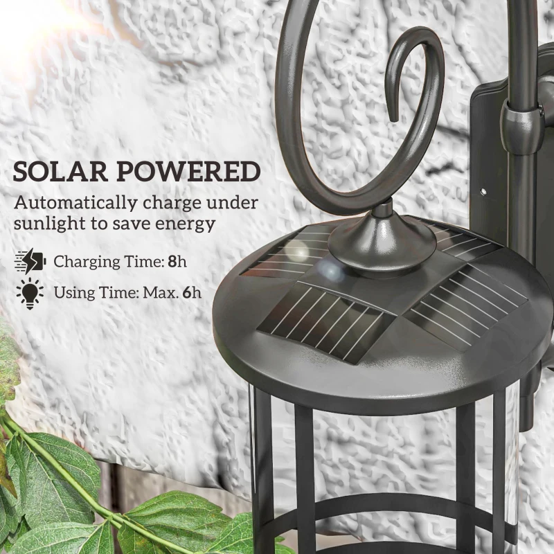 Outsunny Lampă de Exterior cu Panou Solar Impermeabil, Aprindere Automată, Lumină Solară în Aer Liber, 16.5x25.5x41 cm, Negru