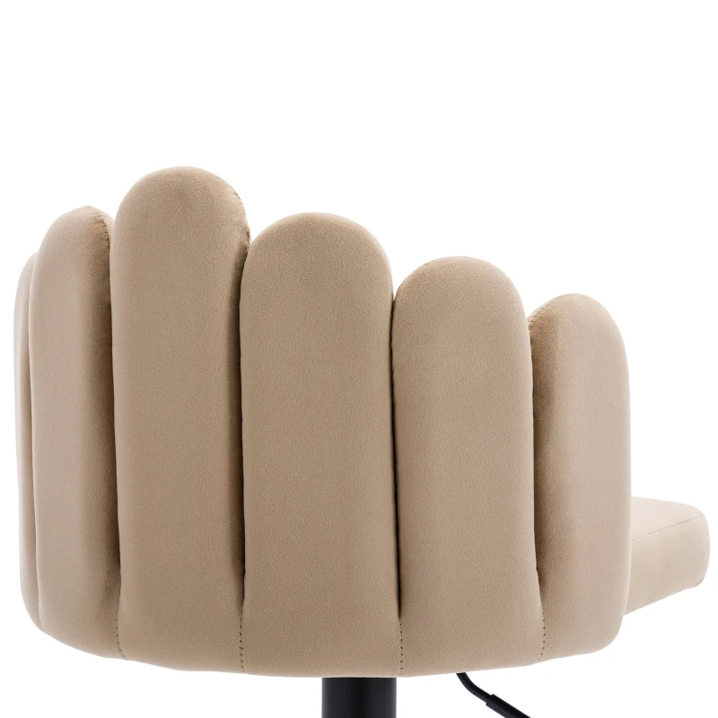 Ensemble de 2 tabourets de bar ergonomiques à hauteur réglable en tissu effet velours avec dossier en forme de pétale et repose-pieds, 46x42,5x110,5 cm, Beige