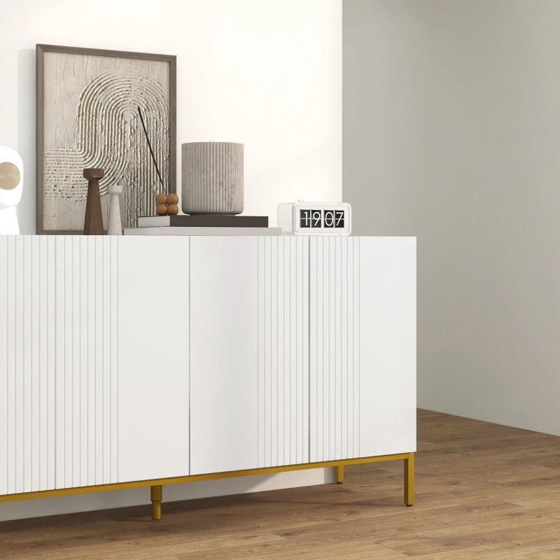 HOMCOM Bufet Modern pentru Living cu 4 Uși și Rafturi Reglabile, Închidere Moale, 140x40x75 cm, Alb