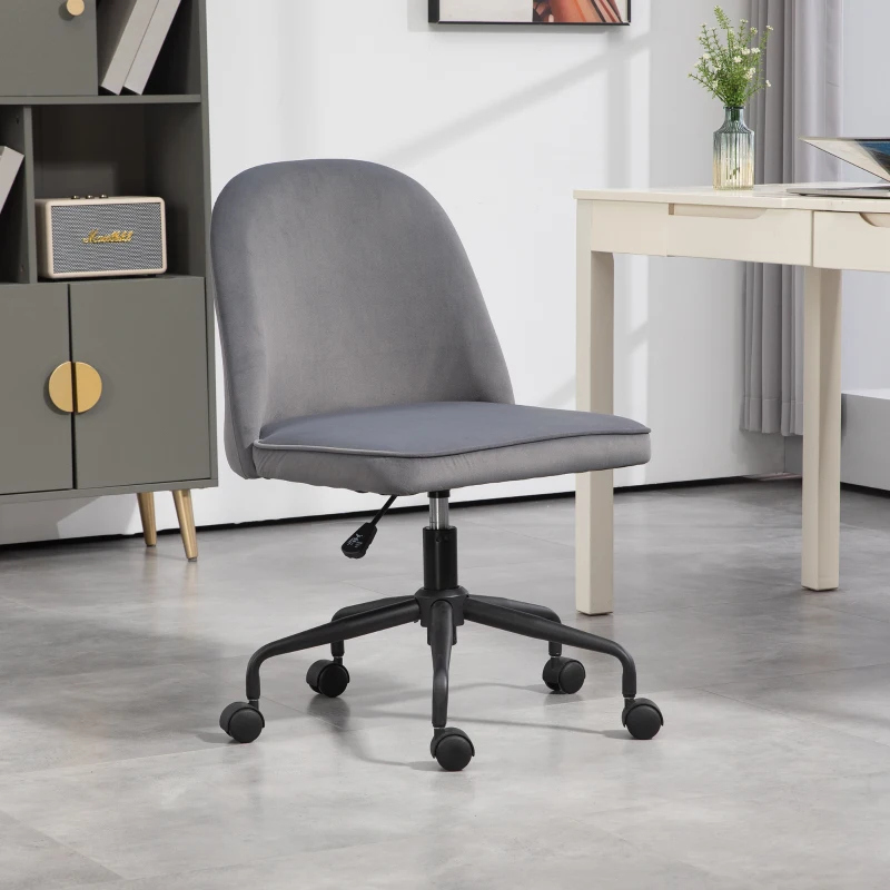 HOMCOM Scaun pentru Birou, Scaun din Catifea, Scaun Reglabil pe Înălțime cu Roți Pivotante și Spătar Central, 52x52x80-88 cm, Gri