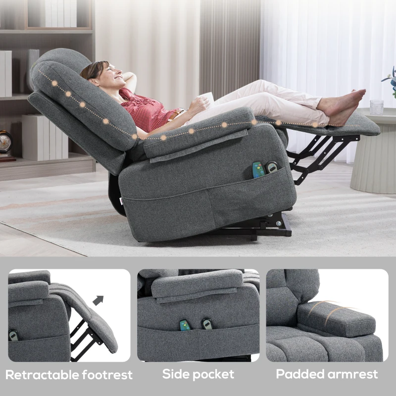 Homcom Scaun Masaj cu Ridicare – Vibratii, Caldura & Telecomanda