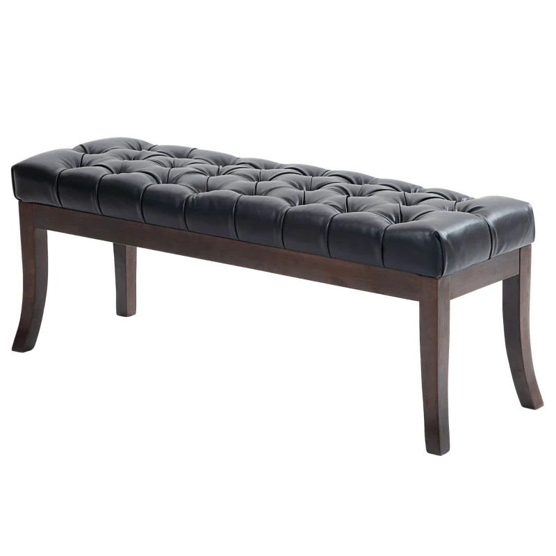 HOMCOM Bancă otomană cu Smocuri, Capăt de Pat din Piele Artificială cu Picioare din Lemn și Scaun Căptușit, 120x38x46 cm, Negru