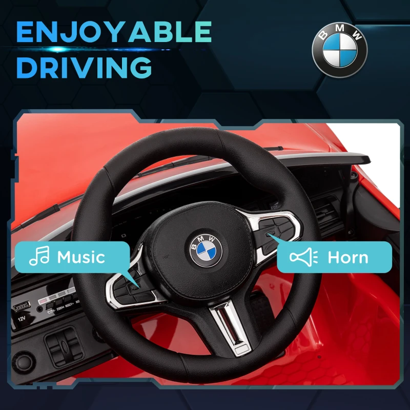 AIYAPLAY Mașină Electrică pentru Copii BMW, Alimentat cu Baterie, cu Telecomandă, Suspensie, Muzică, Claxon, Lumini LED,  108x69.5x51 cm, Roșu