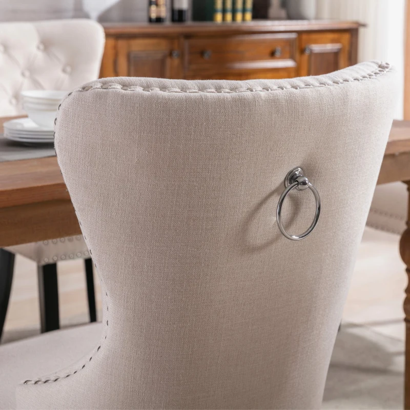 Set de 2 chaises rembourrées en tissu avec pieds en chêne pour salle à manger, 50x54x97 cm, Beige