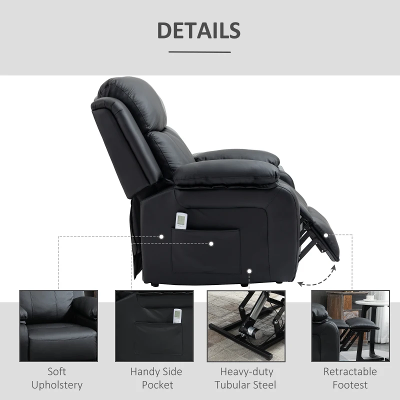 HOMCOM Riser and Recliner Chair with Vibration Massage, PU Leather Power Lift Chair for Elderly, Black