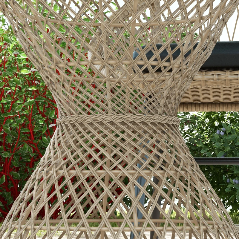 Outsunny Couchtafel Bijzettafel Boho-Design, Glazen Blad, PE-Rattan, 45 cm x 45 cm x 52 cm, Natuurlijk