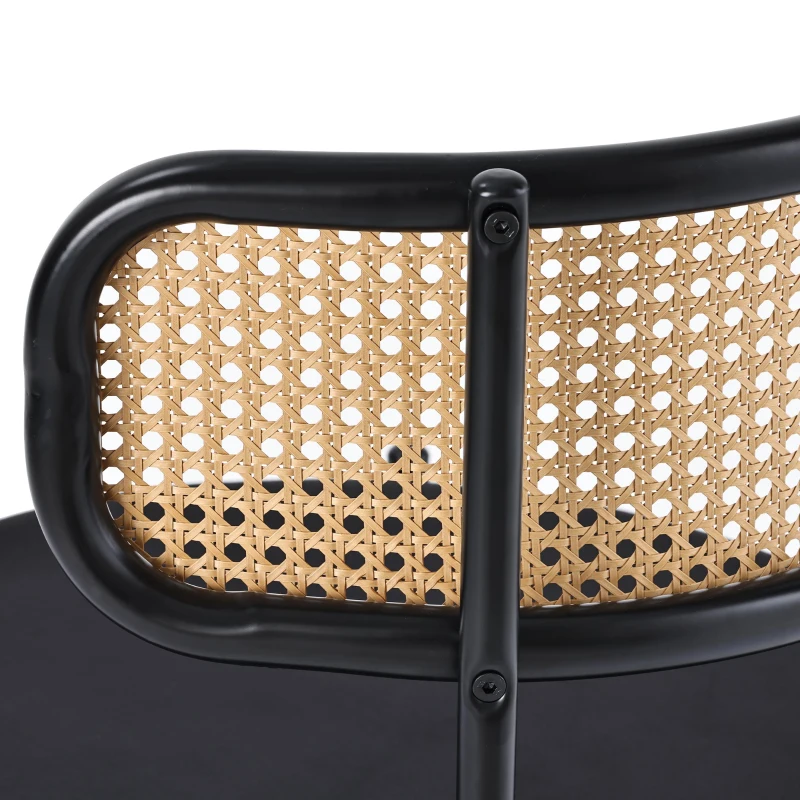 Ensemble de 4 chaises de salle à manger en tissu effet velours avec pieds en métal et dossier en rotin, 45x40x75 cm - Noir