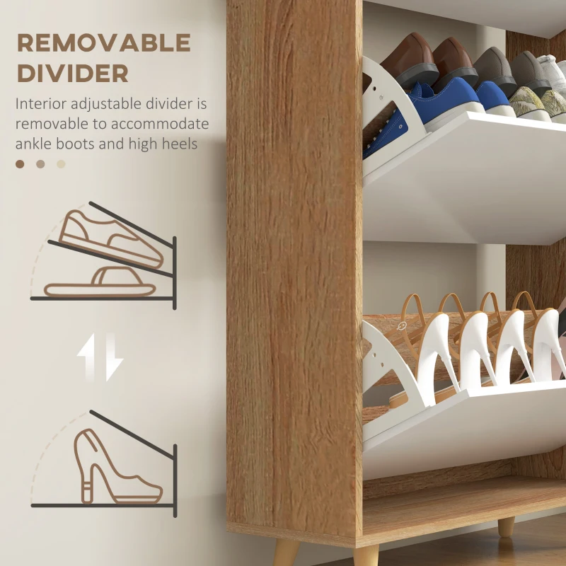 HOMCOM Dulap pentru Pantofi cu Economie de Spațiu cu 3 Sertare și Raft Reglabil, Suport Subțire pentru, 72x24x119 cm, Alb(m-6)