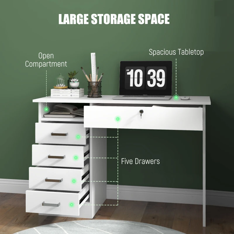 Homcom Birou Modern 140 cm cu 5 Sertare si Sertar Incuiabil(m-4)