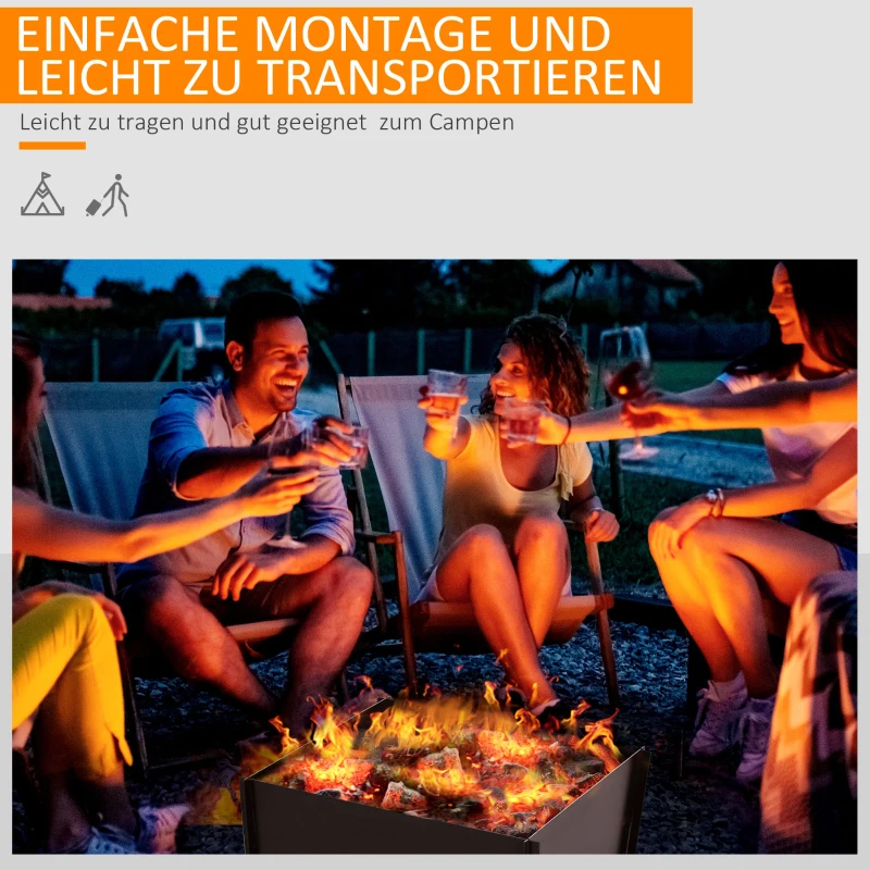 Outsunny Feuerschale demontierbar steckbar Feuerkorb Feuerstelle für Garten Camping BBQ Stahl Schwarz 50 x 50 x 30 cm
