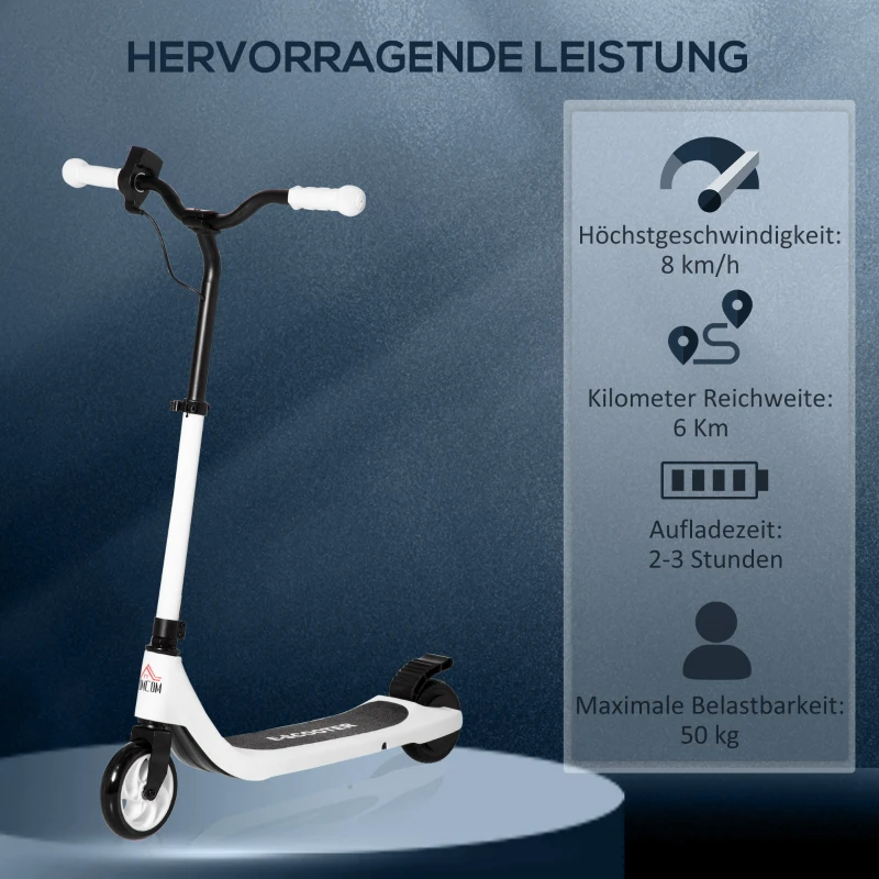 HOMCOM E-Scooter, Elektro-Tretroller, 6 km Reichweite, ab 6 Jahren, Stahlrahmen, schwarz+weiß, 76 x 53 x 95cm