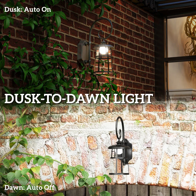 Outsunny Lumină Solară de Perete, Felinar LED Decorativ Impermeabil în Aer Liber pentru Garajul Verandei Ușii, 16.5x25.5x41 cm, Negru