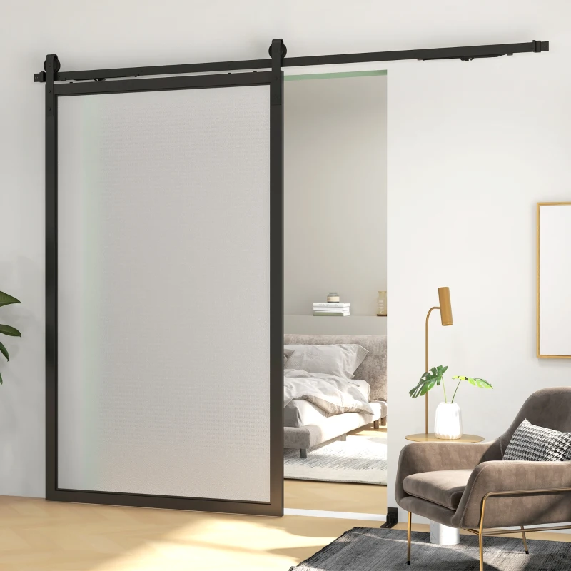 HOMCOM Kit pentru Ușă Glisantă cu Instalare fără Perforare pentru o Singură Ușă, Kit Modern pentru Ușă Glisantă, 244x0.5x4 cm, Negru