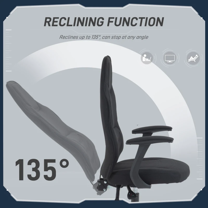 HOMCOM Scaun de Gaming Rabatabil cu Suport Lombar, Scaun de Gaming cu Înălțime Reglabilă, 65x59x113 cm, Negru