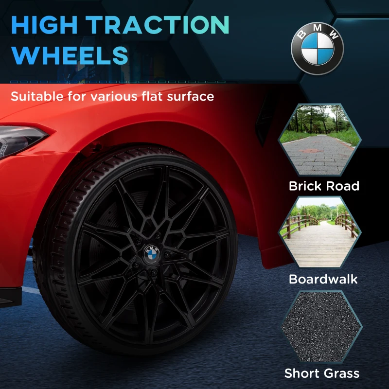 AIYAPLAY Mașină Electrică pentru Copii BMW, Alimentat cu Baterie, cu Telecomandă, Suspensie, Muzică, Claxon, Lumini LED,  108x69.5x51 cm, Roșu