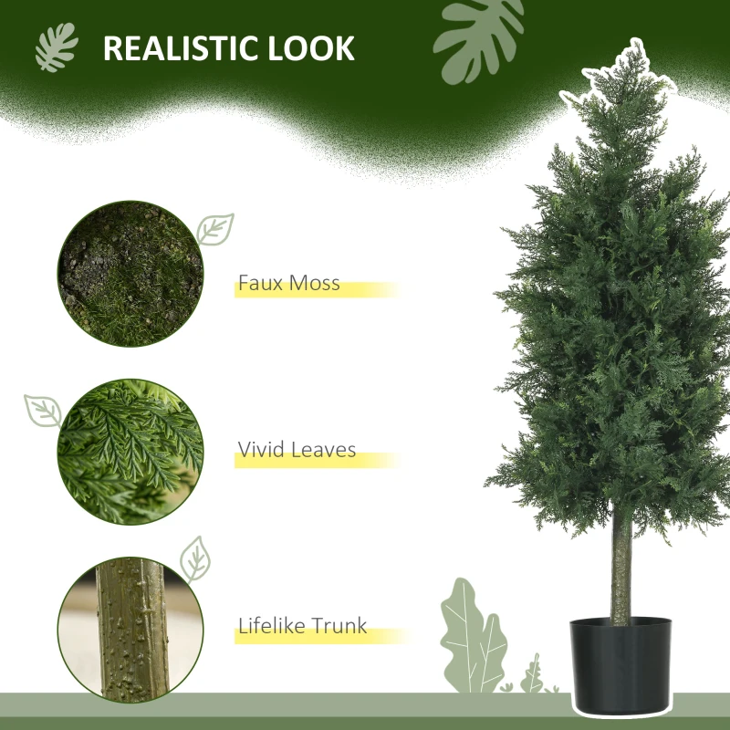 HOMCOM Arbori Topiari de Cedru Artificial, Set de 2 Plante Artificiale în Ghivece, Plante Decorative, 38x12.5x90 cm, Verde