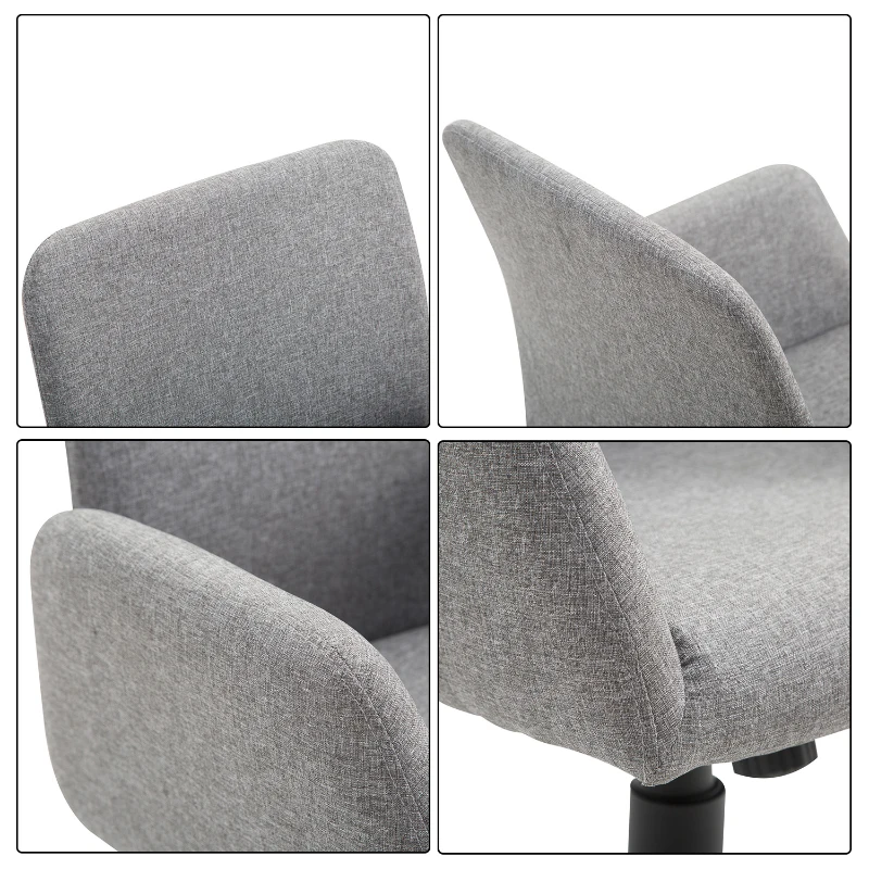 HOMCOM Bürostuhl Drehstuhl Bürosessel mit Rädern Armsessel im Nordischen Stil höhenverstellbare Rädern Schreibtischstuhl Edelstahl Leinenimitat Grau 61 x 58 x 88-97,5 cm