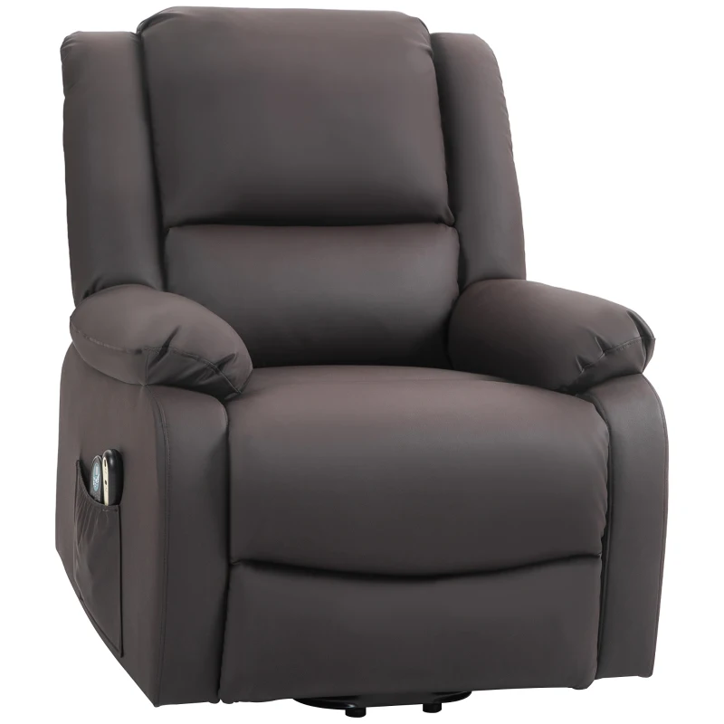 Homcom Scaun Reclinabil Relaxare – Masaj cu Vibratii & Caldura, Telecomanda, Buzunar Lateral – Maro inchis