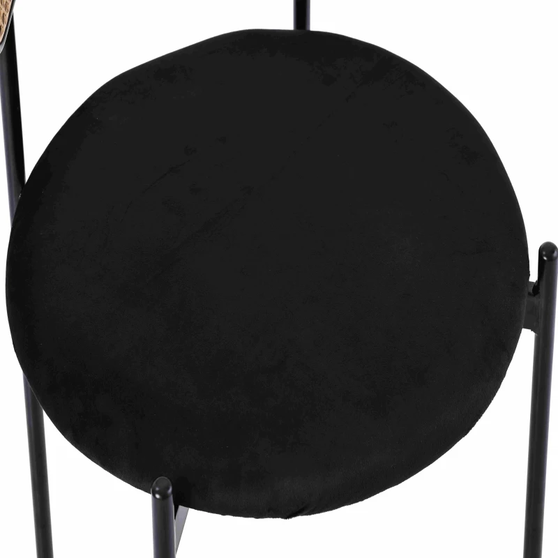 Ensemble de 4 chaises de salle à manger en tissu effet velours avec pieds en métal et dossier en rotin, 45x40x75 cm - Noir