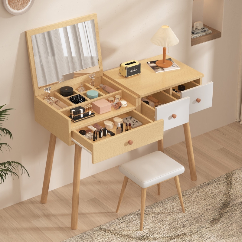 Miroir Sur Pied Nishano - Miroir Coiffeuse Adjustable - Bois Blanc - Longueur Complète 145cm - Vida Designs