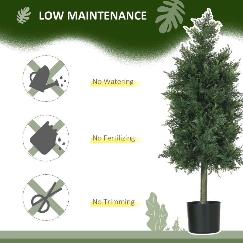 HOMCOM Arbori Topiari de Cedru Artificial, Set de 2 Plante Artificiale în Ghivece, Plante Decorative, 38x12.5x90 cm, Verde