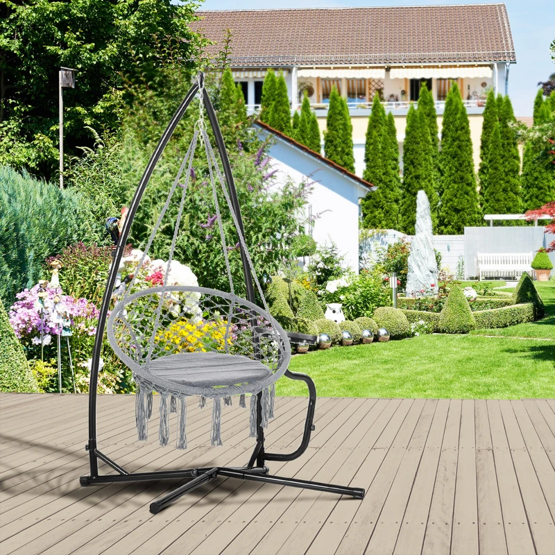 Outsunny Hammock Chair Stand Only Construction Heavy Duty Metal C-Stand for Hanging Hammock Chair Porch Swing Indoor or Outdoor Use