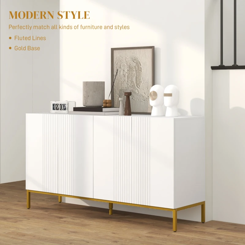 HOMCOM Bufet Modern pentru Living cu 4 Uși și Rafturi Reglabile, Închidere Moale, 140x40x75 cm, Alb