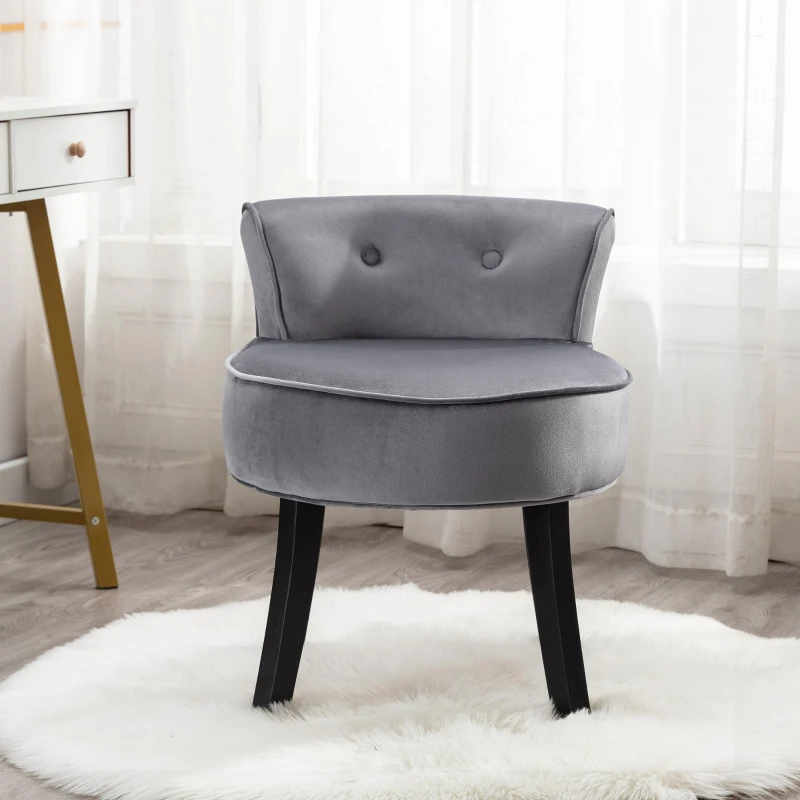 Chaise en Velours pour Chambre, Chaise de Coiffeuse avec Pieds en Chêne, 45x38,5x58 cm, Gris