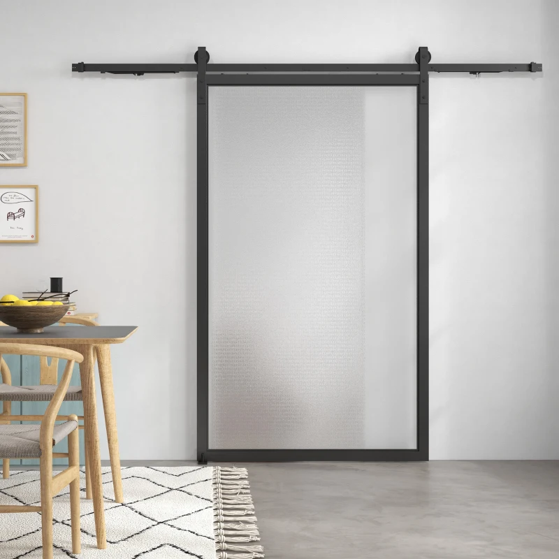 HOMCOM Kit pentru Ușă Glisantă cu Instalare fără Perforare pentru o Singură Ușă, Kit Modern pentru Ușă Glisantă, 244x0.5x4 cm, Negru