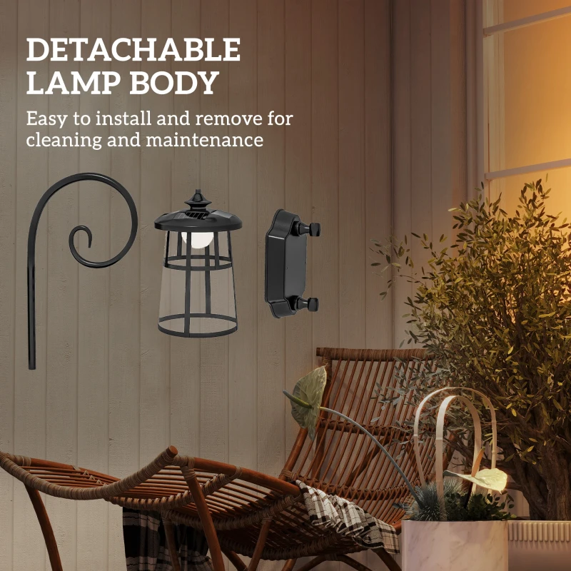 Outsunny Lumină Solară de Perete, Felinar LED Decorativ Impermeabil în Aer Liber pentru Garajul Verandei Ușii, 16.5x25.5x41 cm, Negru