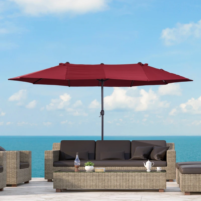 Outsunny 4.6m Garden Parasol Double-Sided Sun Umbrella Patio Market Shelter Canopy Shade Outdoor Wine Red - NO BASE