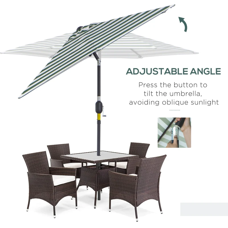 Outsunny Φ2.3m Patio Sun Umbrella Outdoor Market Table Parasol w/ Adjustable Angle 6 Ribs for Garden Backyard Pool Green Stripe