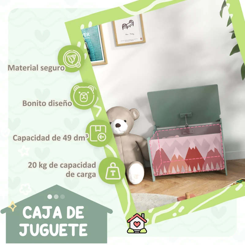 ZONEKIZ Conjunto para Niños Incluye 1 Cama Infantil Carga Máxima 40 kg 143x77x60 cm y 1 Baúl de Almacenamiento 60x37x39 cm Verde