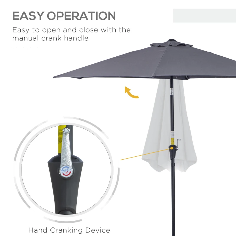Outsunny 2.7M Patio Tilt Umbrella Sun Parasol Outdoor Garden Sun Shade Aluminium Frame with Crank(Grey)