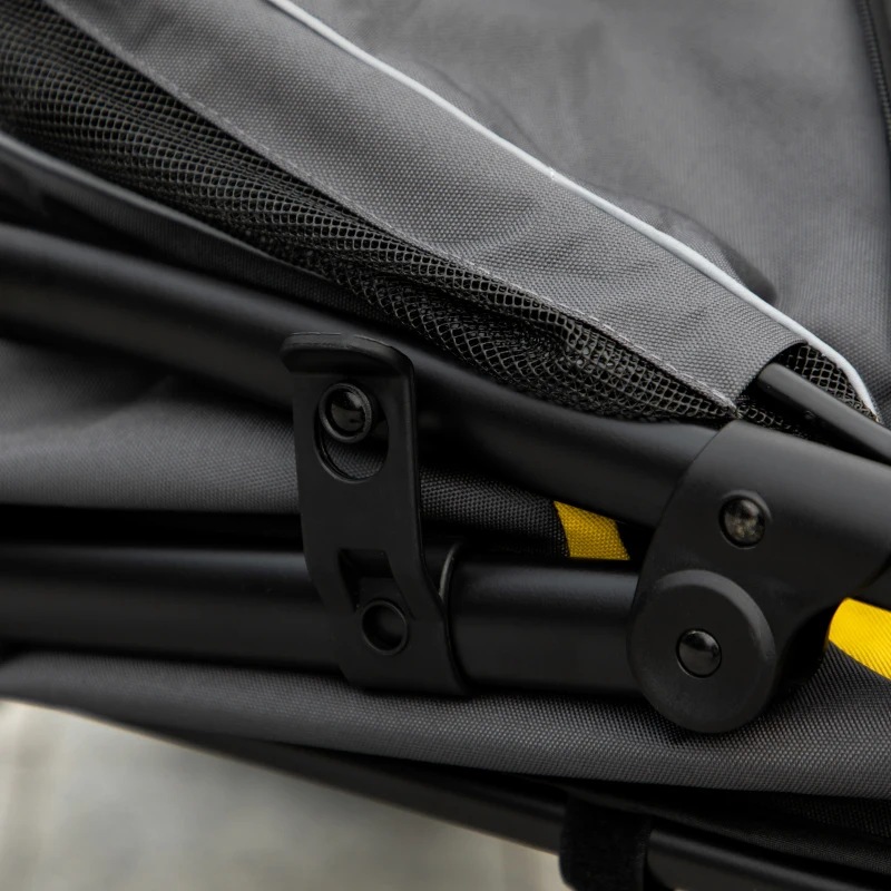 PawHut Hundetrolley bis 30kg klappbar One-klick-system 2 Sicherheitsleinen Aufbewahrungstaschen Gepolsterter Griff Dunkelgrau