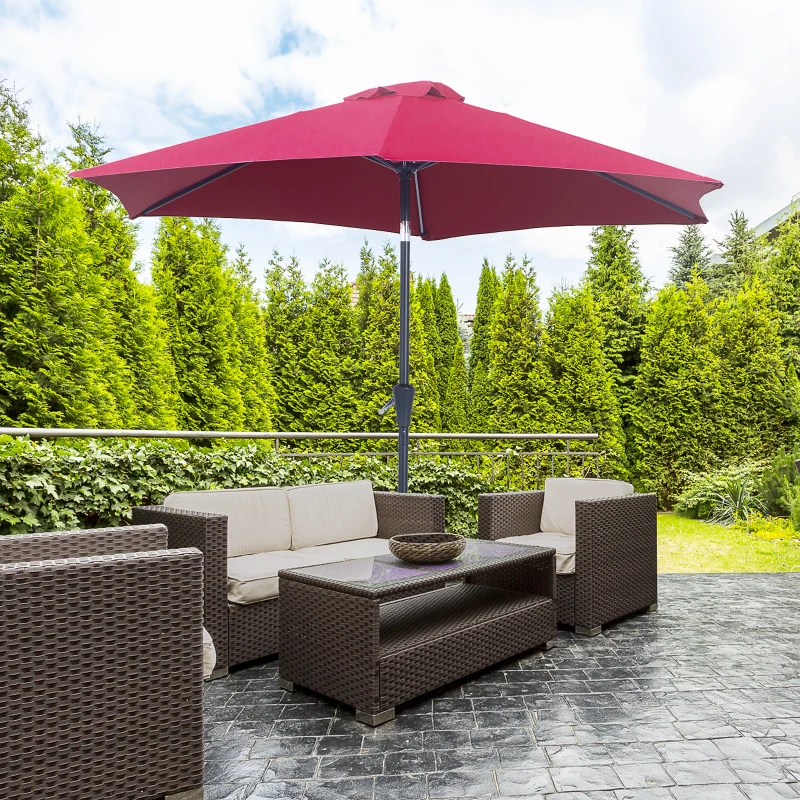 Outsunny 2.7M Patio Tilt Umbrella Sun Parasol Outdoor  Garden Sun Shade Aluminium Frame with Crank Wine Red