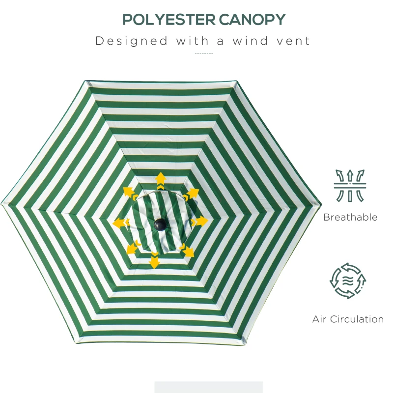 Outsunny Φ2.3m Patio Sun Umbrella Outdoor Market Table Parasol w/ Adjustable Angle 6 Ribs for Garden Backyard Pool Green Stripe