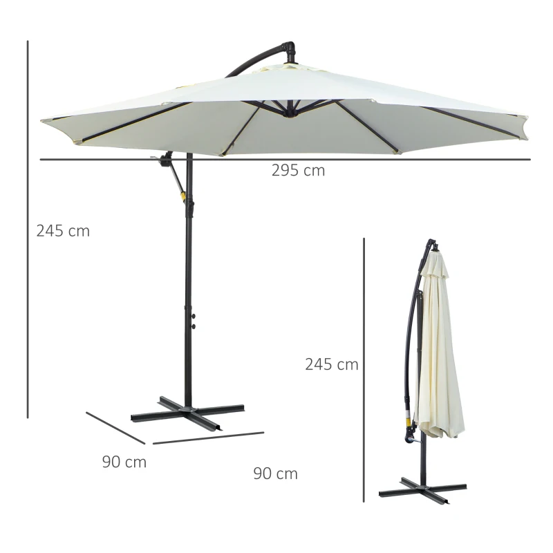 Outsunny 3 meter Cantilever Umbrella Garden Banana Parasol Patio Hanging Sun Shade Off-White